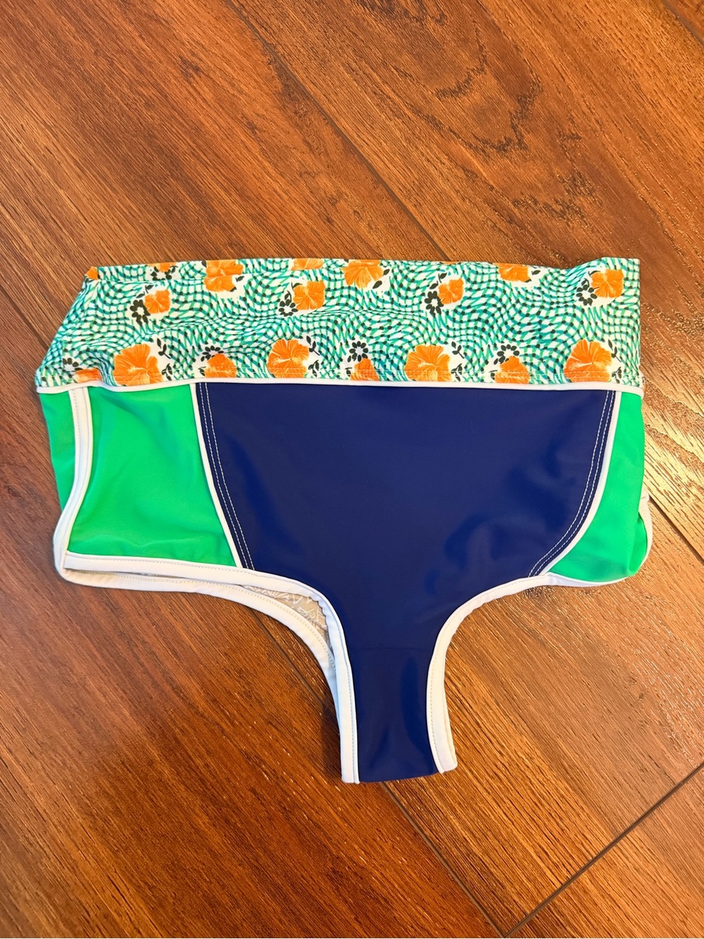 Free People Green Navy Floral Foldover One-Piece Swim Bottom